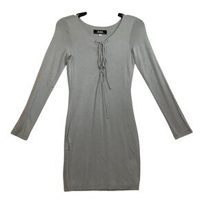 Lulu's Gray Long Sleeve Mini Bodycon Dress Women Small Front Tie Up Stretch